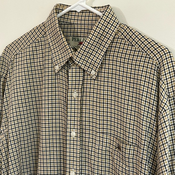 Perlis Men's Large Long Sleeve Cotton Flannel Soft Button Down Shirt Plaid Logo - Picture 2 of 8